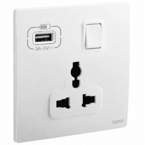 Ổ cắm đa năng kèm USB sạc type-A 15W Mallia Senses | 281121AMW