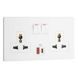 Ổ cắm đôi đa năng 2P+E có công tắc + USB Type-A&C 27W Obria MEC33077WH