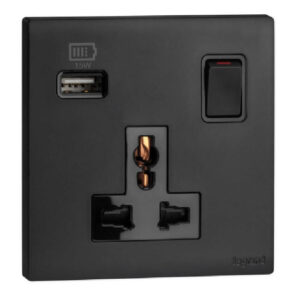 Ổ cắm đa năng 2P+E có công tắc + USB Type-A 15W Obria MEC33081BL