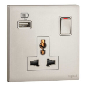 Ổ cắm đa năng 2P+E có công tắc + USB Type-A 15W Obria MEC33081CH