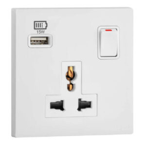 Ổ cắm đa năng 2P+E có công tắc + USB Type-A 15W Obria MEC33081WH