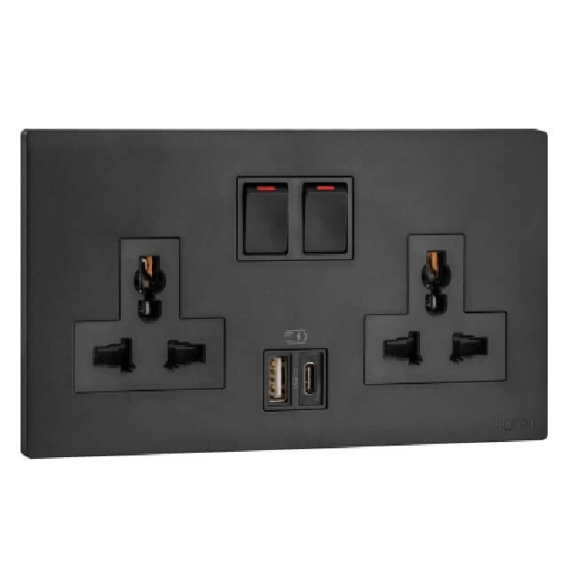 Ổ cắm đôi đa năng 2P+E có công tắc + USB Type-A&C 15W Obria MEC33082WH 4 Ổ cắm đôi đa năng 2P+E có công tắc + USB Type-A&C 15W Obria MEC33082BL