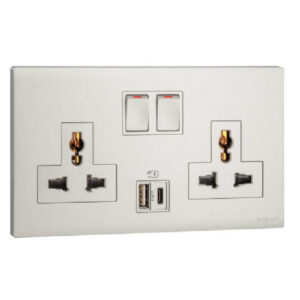 Ổ cắm đôi đa năng 2P+E có công tắc + USB Type-A&C 15W Obria MEC33082WH 6 Ổ cắm đôi đa năng 2P+E có công tắc + USB Type-A&C 15W Obria MEC33082CH
