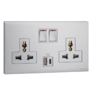 Ổ cắm đôi đa năng 2P+E có công tắc + USB Type-A&C 15W Obria MEC33082WH 5 Ổ cắm đôi đa năng 2P+E có công tắc + USB Type-A&C 15W Obria MEC33082SL