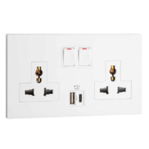 Ổ cắm đôi đa năng 2P+E có công tắc + USB Type-A&C 15W Obria MEC33082WH