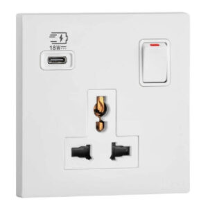 Ổ cắm đa năng 2P+E có công tắc + USB Type-C 18W Obria MEC33083WH